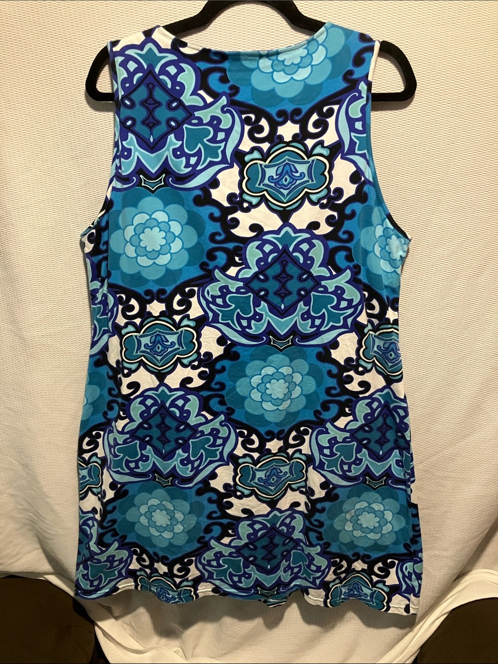 Beaded Neckline Blue Patterned Midi Dress - Picture 10 of 11